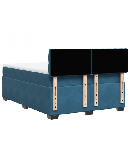 Giroletto a Molle con Materasso Blu Scuro 140x200 cm in Velluto