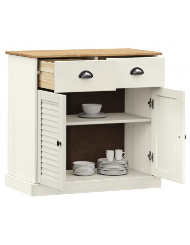 Credenza Cassetti VIGO Bianco 78x40x75 cm Legno Massello Pino