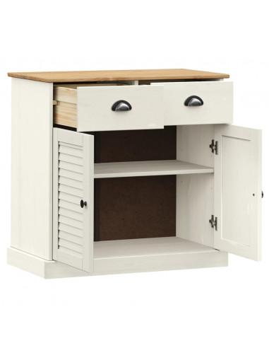 Credenza Cassetti VIGO Bianco 78x40x75 cm Legno Massello Pino