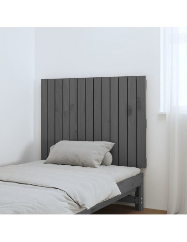Testiera da Parete Grigia 82,5x3x60cm in Legno Massello di Pino