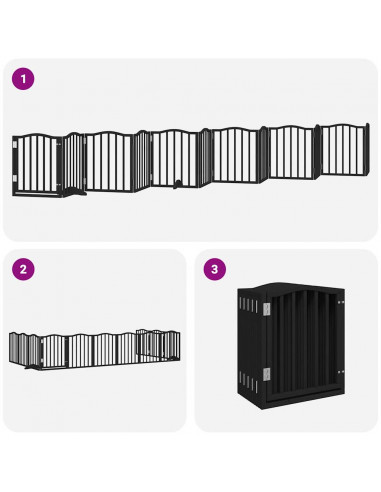 Cancello Cani Porta Pieghevole Nero 12 Pannelli 600 cm Pioppo