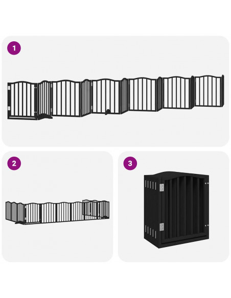 Cancello Cani Porta Pieghevole Nero 12 Pannelli 600 cm Pioppo