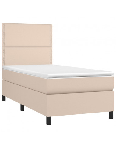 Giroletto Molle Materasso e LED Cappuccino 90x200 cm Similpelle