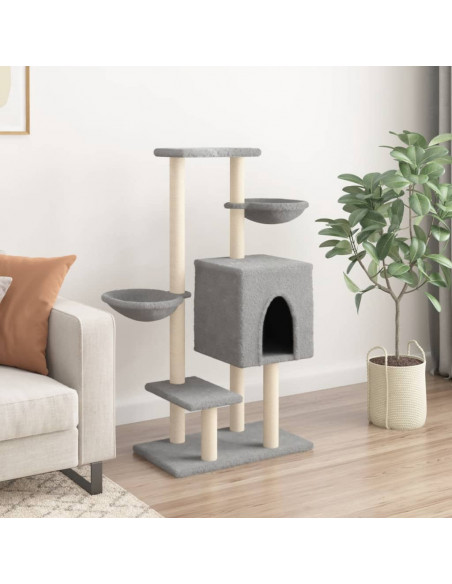 Albero per Gatti con Tiragraffi in Sisal Grigio Chiaro 117 cm