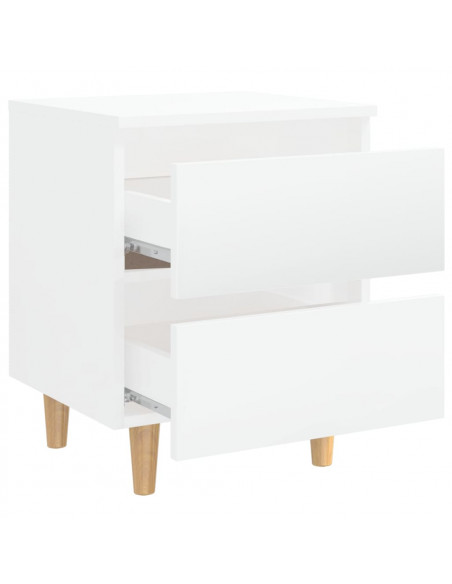 Comodino con Gambe in Pino Massello Bianco Laccato 40x35x50 cm