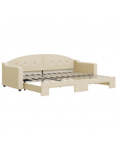 Divano Letto con Letto Estraibile Crema 80x200 cm Tessuto 2