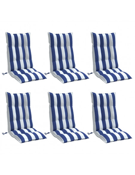 Cuscini Sedia Schienale Alto 6 pz Bianco e Blu Tessuto Oxford