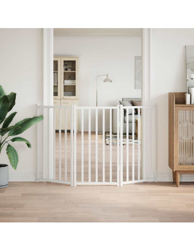 Cancello Cani Pieghevole 3 Pannelli Bianco 150cm Massello Abete