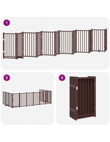 Cancello Cani Porta Pieghevole Marrone 12 Pannelli 600cm Pioppo