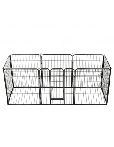 Box per Cani con 8 Pannelli in Acciaio 80x100 cm Nero