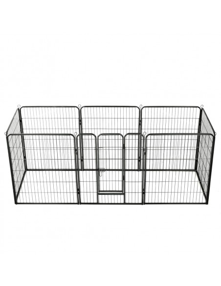 Box per Cani con 8 Pannelli in Acciaio 80x100 cm Nero