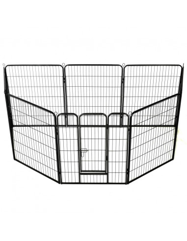 Box per Cani con 8 Pannelli in Acciaio 80x100 cm Nero