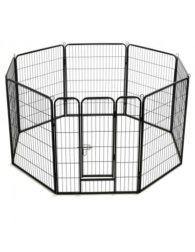 Box per Cani con 8 Pannelli in Acciaio 80x100 cm Nero