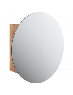 Armadio da Bagno con Specchio Rotondo e LED Rovere 47x47x17,5cm 2