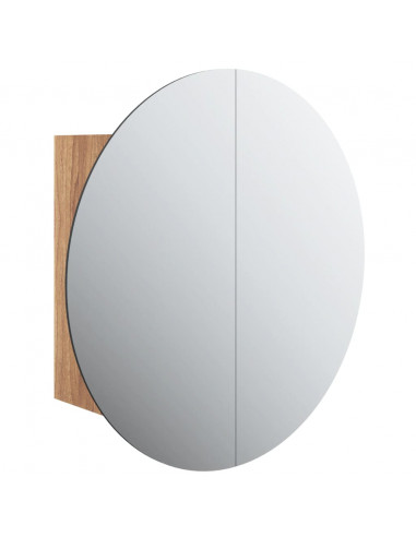 Armadio da Bagno con Specchio Rotondo e LED Rovere 47x47x17,5cm