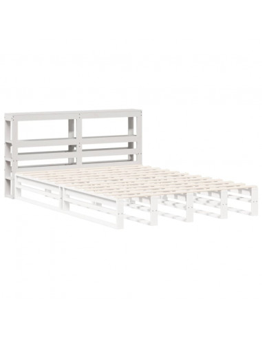 Testiera con Ripiani Bianca 120 cm in Legno Massello di Pino