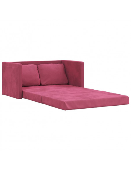 Divano Letto da Terra 2 in 1 Rosso Vino 122x204x55cm Velluto