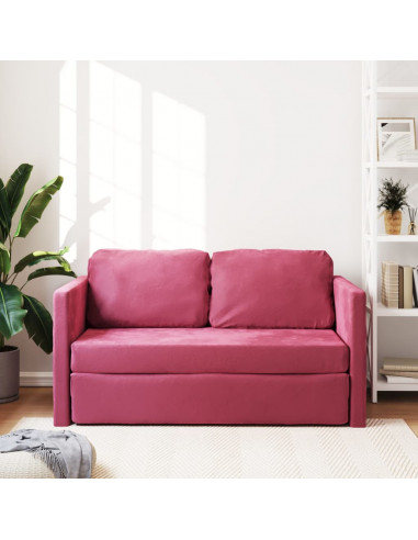 Divano Letto da Terra 2 in 1 Rosso Vino 122x204x55cm Velluto