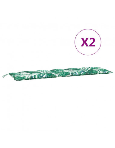 Cuscini Panca Giardino 2 pz a Foglie 180x50x7cm Tessuto Oxford