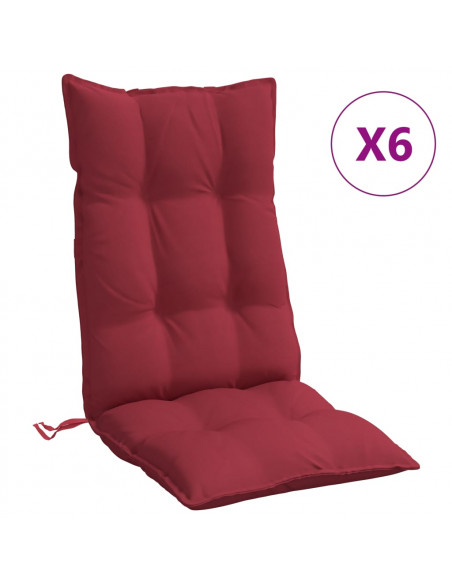 Cuscini Sedia con Schienale Alto 6 pz Rosso Vino Tessuto Oxford