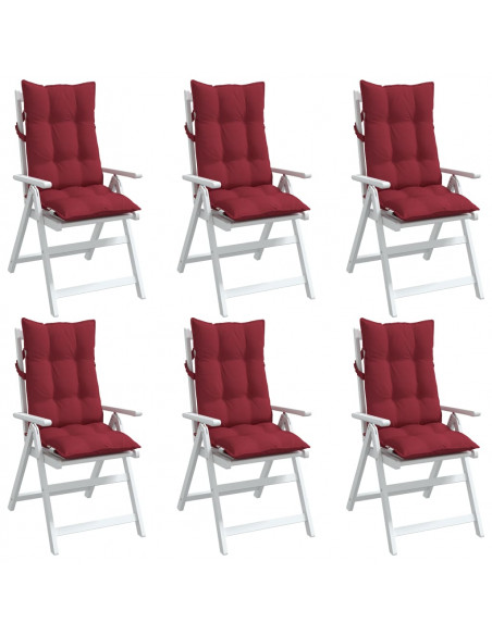 Cuscini Sedia con Schienale Alto 6 pz Rosso Vino Tessuto Oxford
