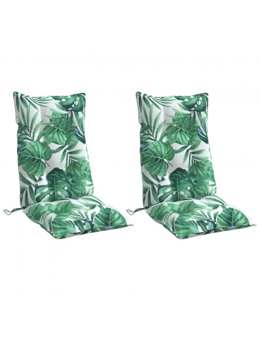 Cuscini Sedia Schienale Alto 2 pz Motivo Foglie Tessuto Oxford