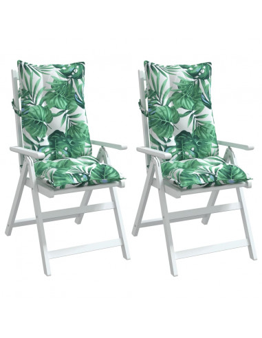 Cuscini Sedia Schienale Alto 2 pz Motivo Foglie Tessuto Oxford