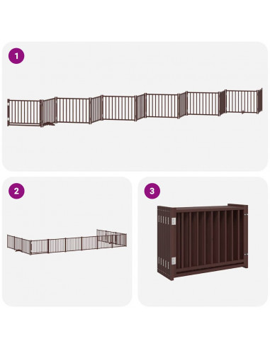 Cancello Cani Porta Pieghevole Marrone 12 Pannelli 960cm Pioppo