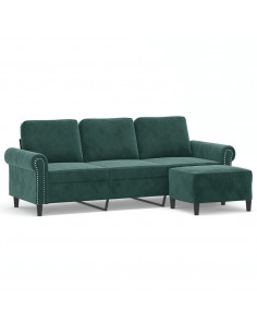 Divano a 3 Posti con Poggiapiedi Verde scuro 180 cm in Velluto 2