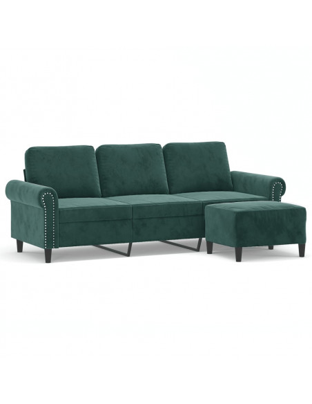 Divano a 3 Posti con Poggiapiedi Verde scuro 180 cm in Velluto