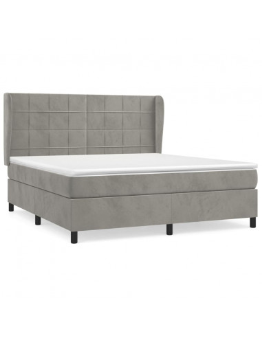 Giroletto a Molle con Materasso Grigio Chiaro 160x200cm Velluto