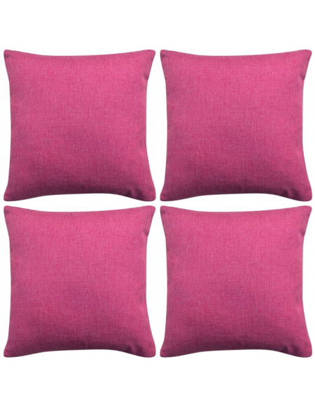 Federe per Cuscini 4 pz in Simil-Lino Rosa 40x40 cm