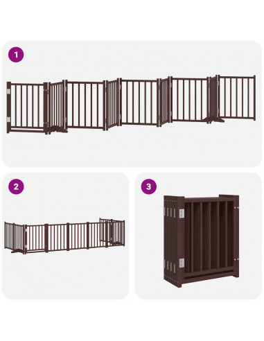 Cancello Cani Porta Pieghevole Marrone 9 Pannelli 450cm Pioppo