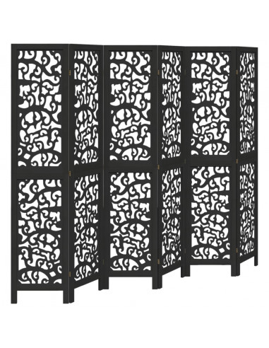 Divisorio Ambienti 6 Pannelli Nero Legno Massello di Paulownia