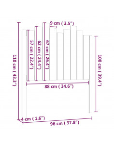 Testiera per Letto Nera 96x4x110 cm in Legno Massello di Pino