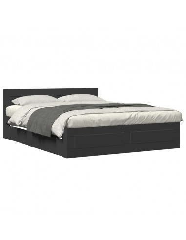 Giroletto con Testiera Nero 160x200 cm in Legno Multistrato