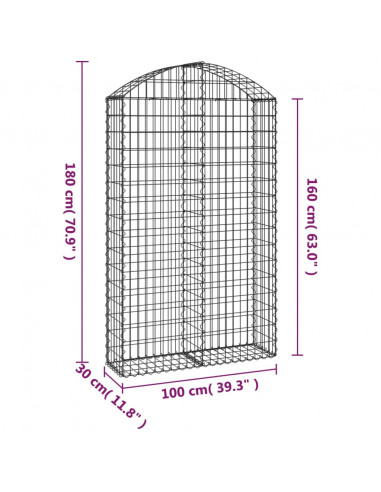 Cesto Gabbione ad Arco 100x30x160/180 cm Ferro Zincato