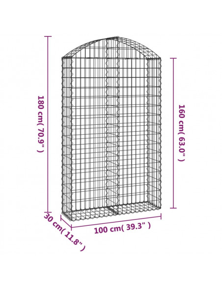 Cesto Gabbione ad Arco 100x30x160/180 cm Ferro Zincato