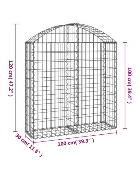 Cesto Gabbione ad Arco 100x30x100/120 cm Ferro Zincato