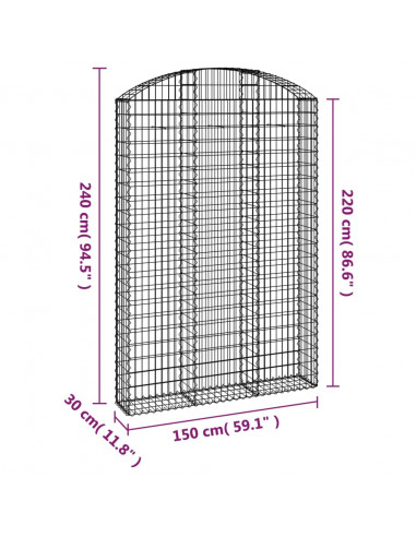 Cesto Gabbione ad Arco 150x30x220/240 cm Ferro Zincato