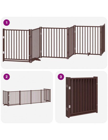 Cancello Cani Porta Pieghevole Marrone 6 Pannelli 480cm Pioppo