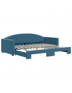 Divano Letto con Letto Estraibile Blu 90x200 cm in Velluto 2