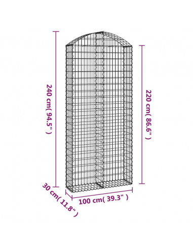 Cesto Gabbione ad Arco 100x30x220/240 cm Ferro Zincato