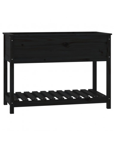 Fioriera con Mensola Nera 111,5x54x81cm Legno Massello di Pino