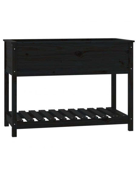 Fioriera con Mensola Nera 111,5x54x81cm Legno Massello di Pino