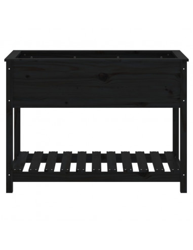 Fioriera con Mensola Nera 111,5x54x81cm Legno Massello di Pino