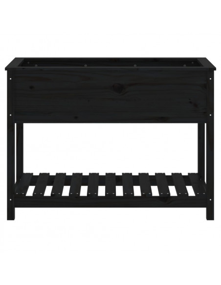 Fioriera con Mensola Nera 111,5x54x81cm Legno Massello di Pino