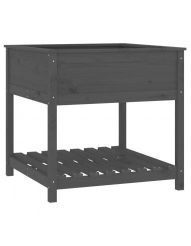 Fioriera con Mensola Grigia 82,5x82,5x81 cm Legno Massello Pino