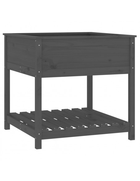 Fioriera con Mensola Grigia 82,5x82,5x81 cm Legno Massello Pino