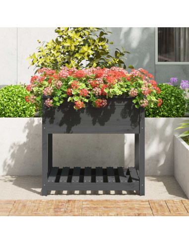 Fioriera con Mensola Grigia 82,5x82,5x81 cm Legno Massello Pino